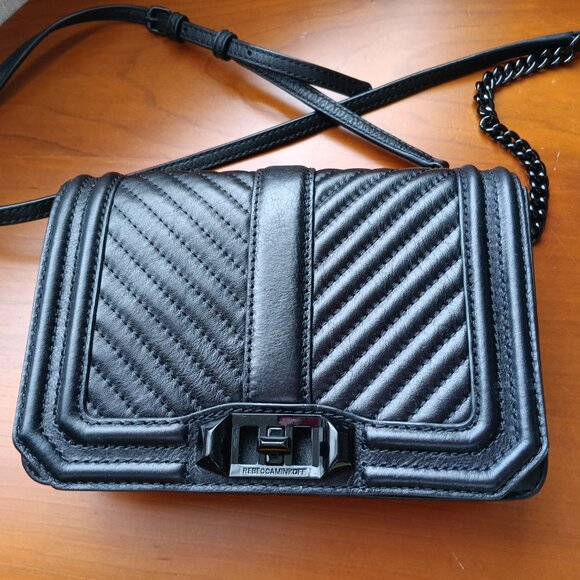 Rebecca Minkoff Chevron Embossed Small Black Leather Shoulder Bag - Picture 2 of 9